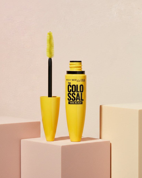 My Glam Room Maybelline New York Volum’ Express Colossal Mascara in yellow tube with brush applicator