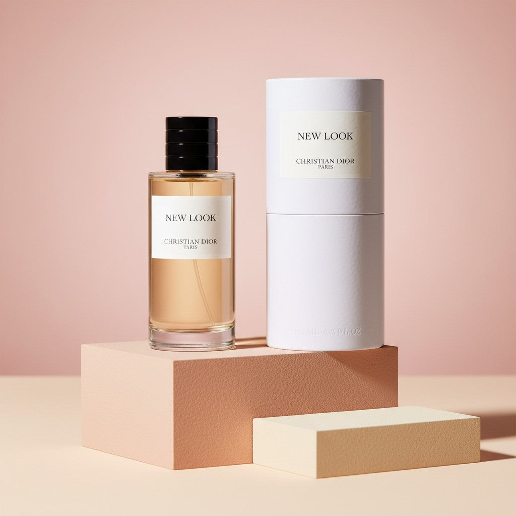 My Glam Room Christian Dior Paris New Look ladies perfume in a 125ml glass bottle with matching white cylindrical box.