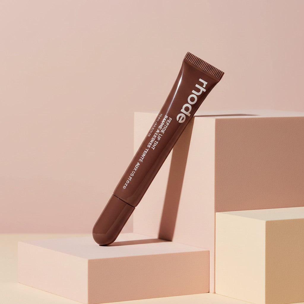 My Glam Room Peptide Lip Tint in Espresso shade, a brown moisturizing lip treatment in a sleek squeeze tube.