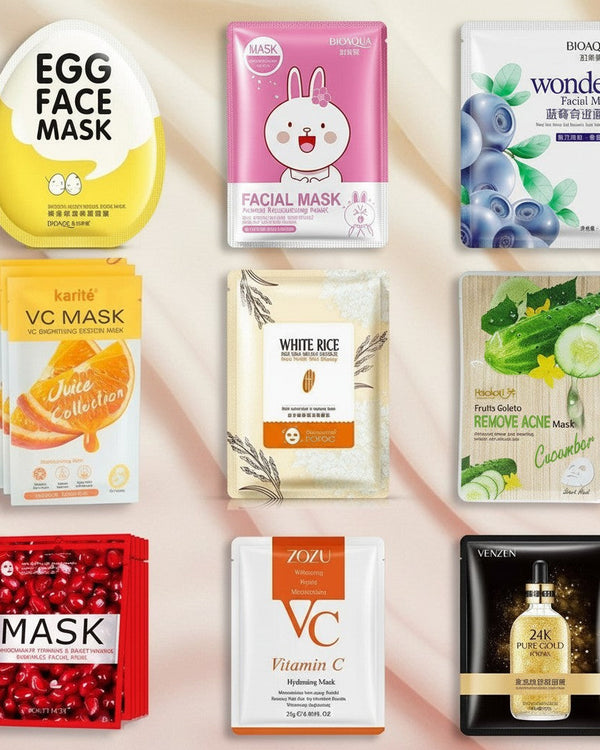 My Glam Room collection of assorted fruit and vitamin facial sheet masks for hydration and skincare