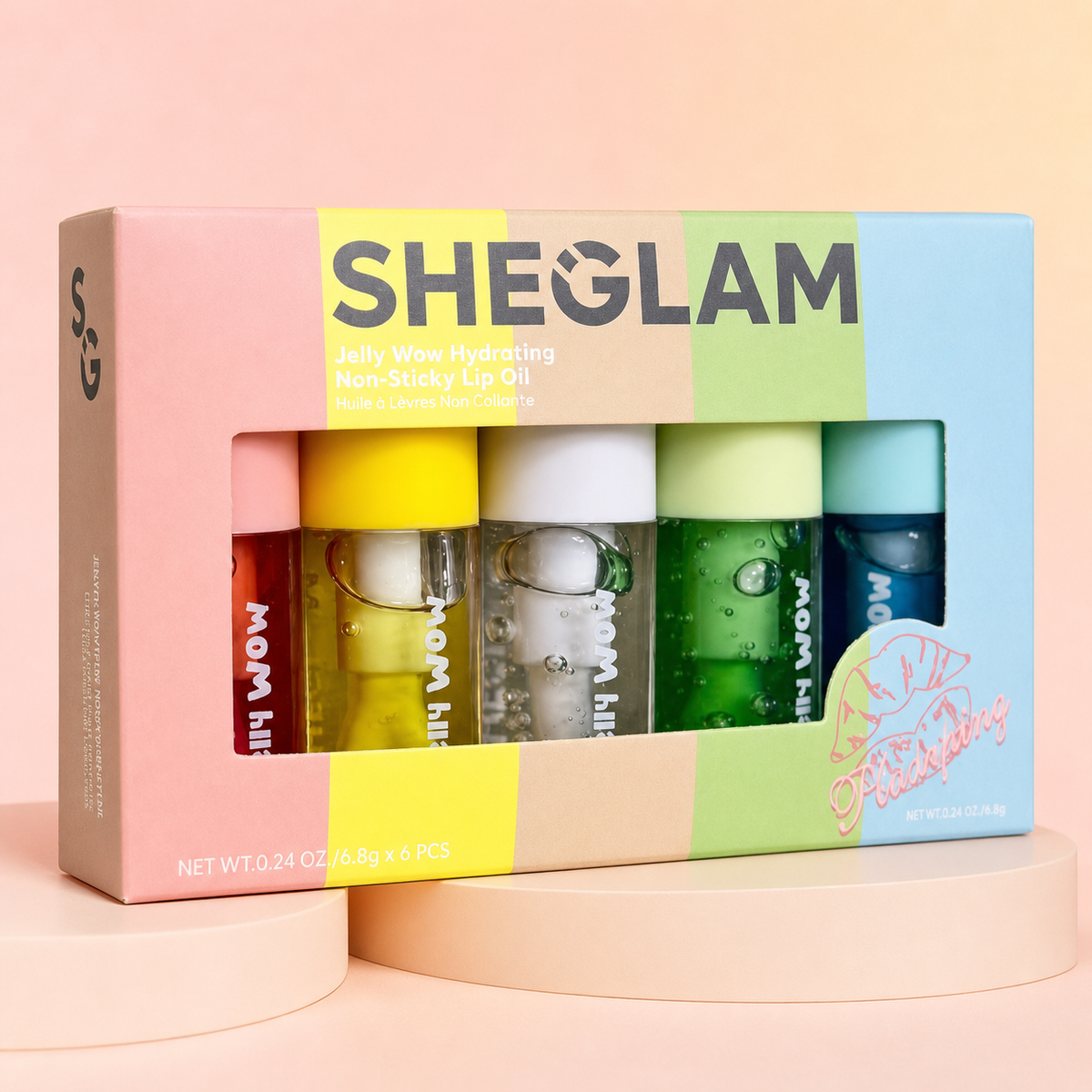 SHEGLAM Jelly Wow Hydrating Non-Sticky Lip Oil Moisturizing Plumping Lip Gloss (Pack of 5 )