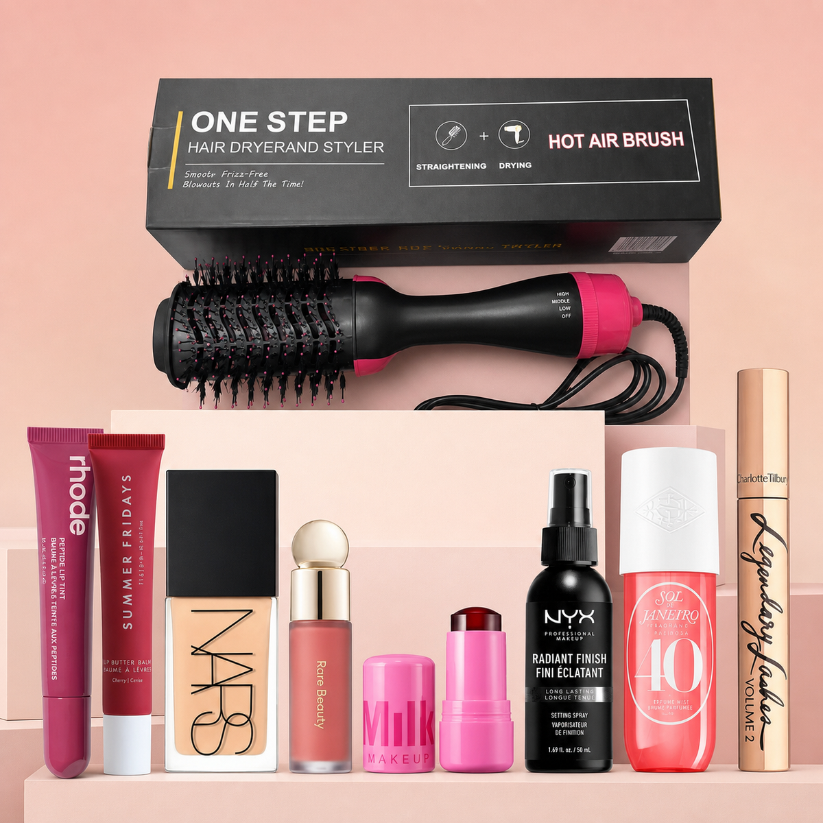 Super deal 8 products + one step hair dryer straightner brush free shades confirm on ⬇️ whatsapp button link