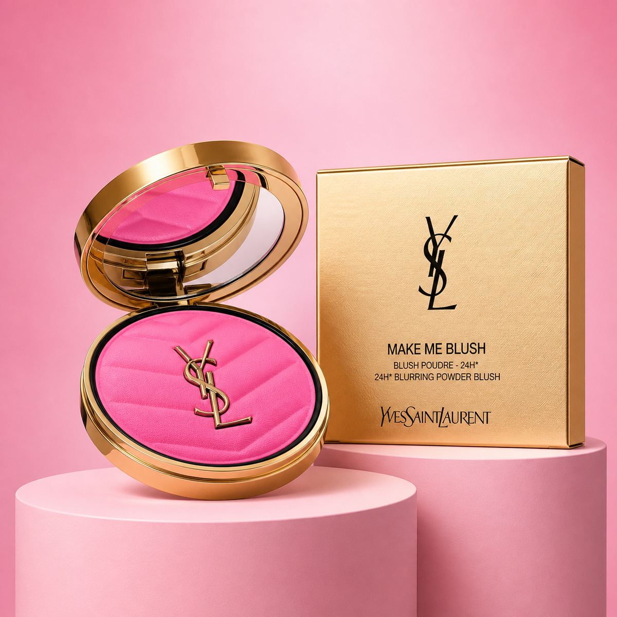 Ysl-make me blush 24h buildable blurring powder blush (pink voltage-cool vibrant pink)
